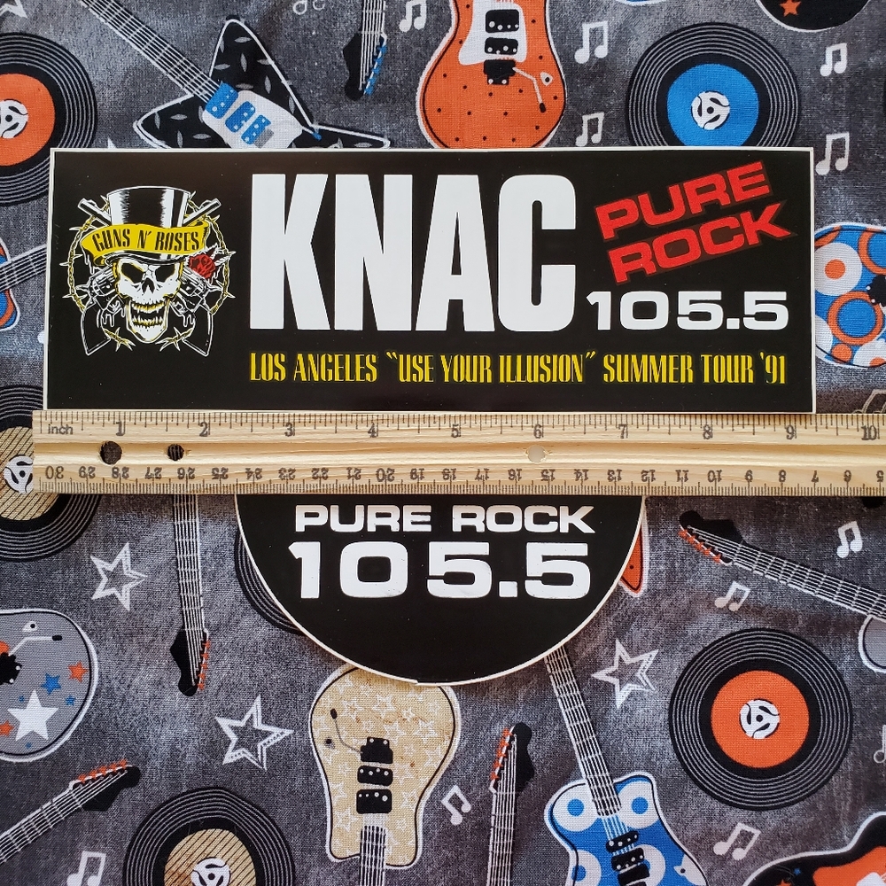 KNAC 105.5 FM Radio PURE ROCK Guns and Roses 1991 pin and bumper sticker Ltd. Ed - Picture 4 of 5